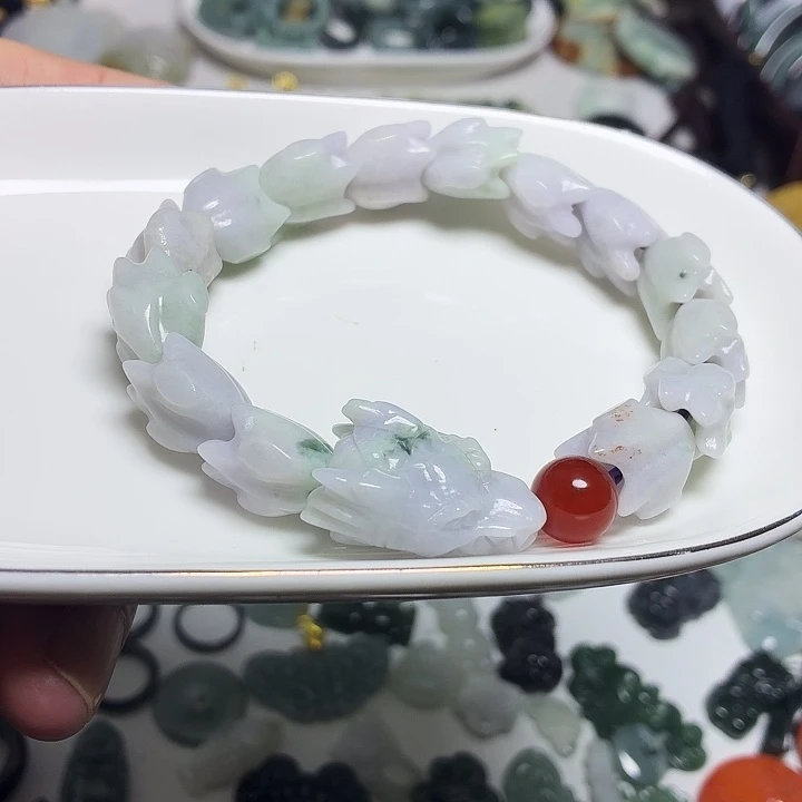 翡翠未镶嵌手链翡翠春彩龙骨