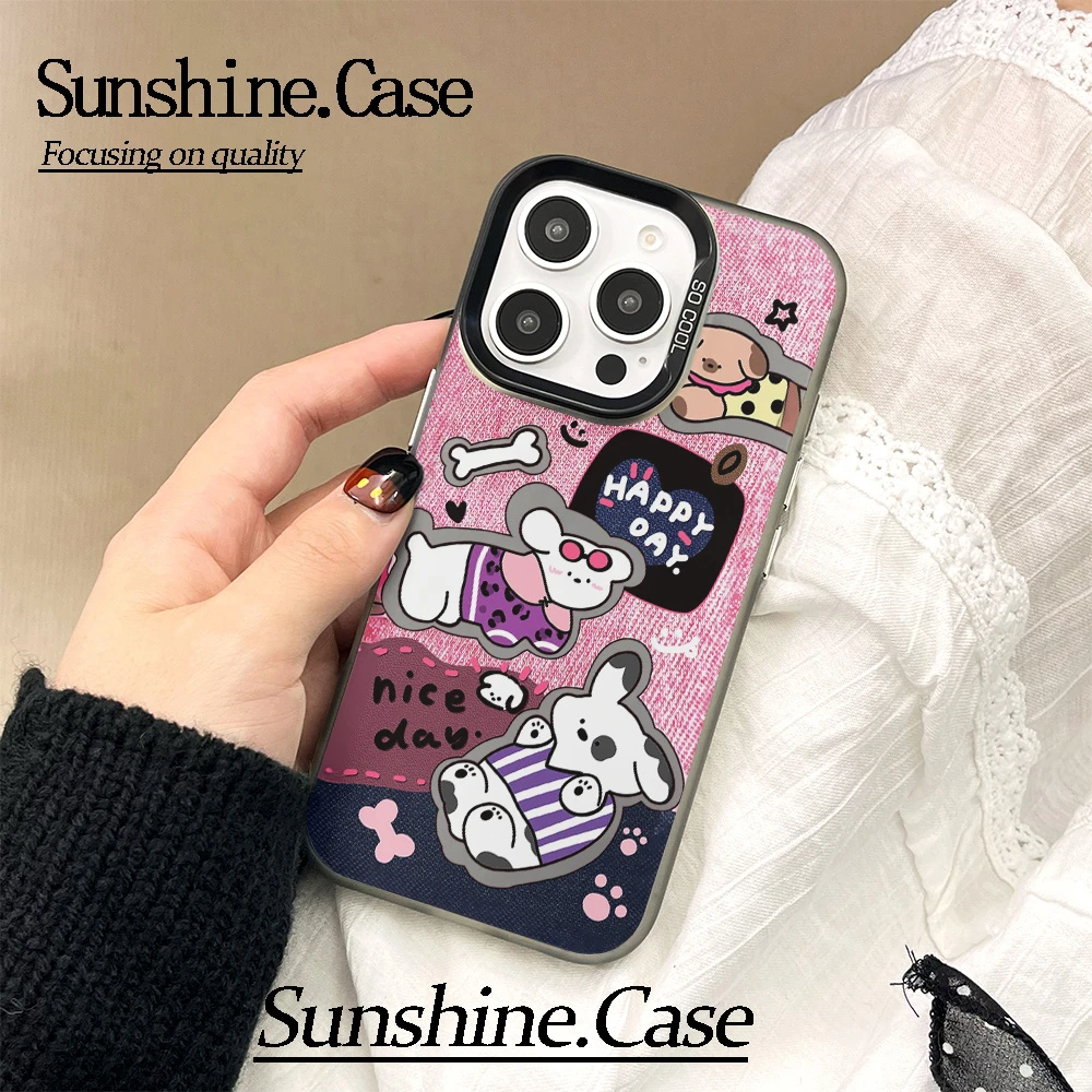 【彩银】粉底小狗适用于苹果16promax华为vivo小米oppo防摔手机壳