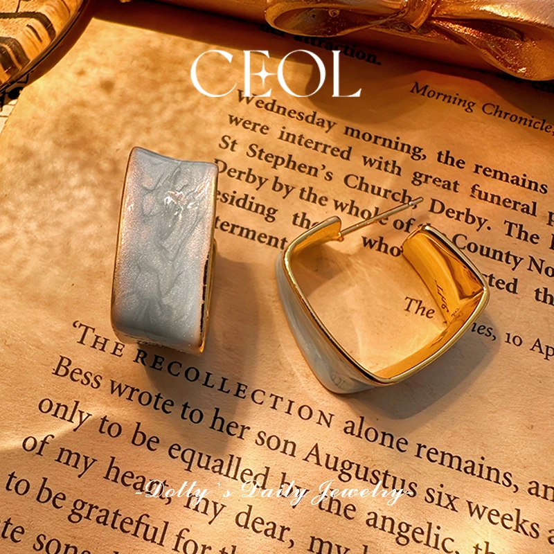 铜合金耳饰 CEOL【典雅海岸】新款欧若风珠光气质糖果色耳环小耳圈