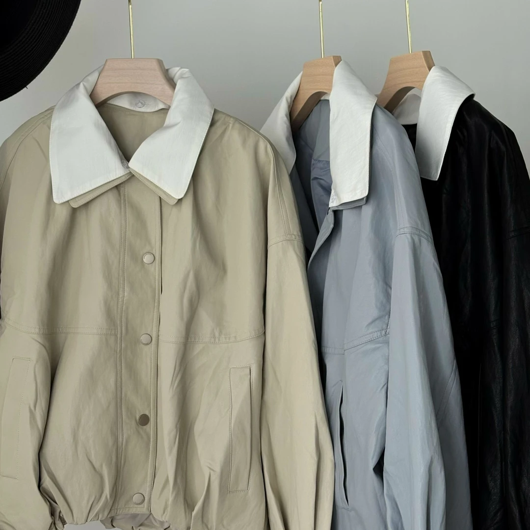 XJ 翻领可拆卸一排扣时尚气质随性皮衣外套H0654