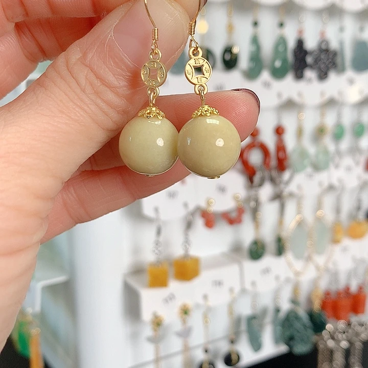 翡翠耳饰银S925镶嵌翡翠