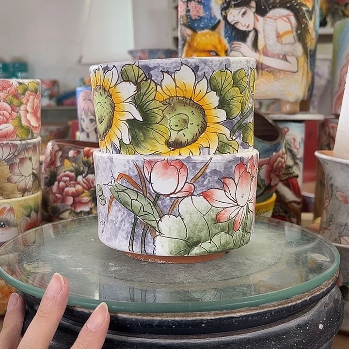 满38包邮景德镇手绘花盆