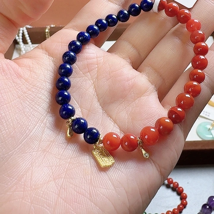 银S925镶嵌手链南红玛瑙手串