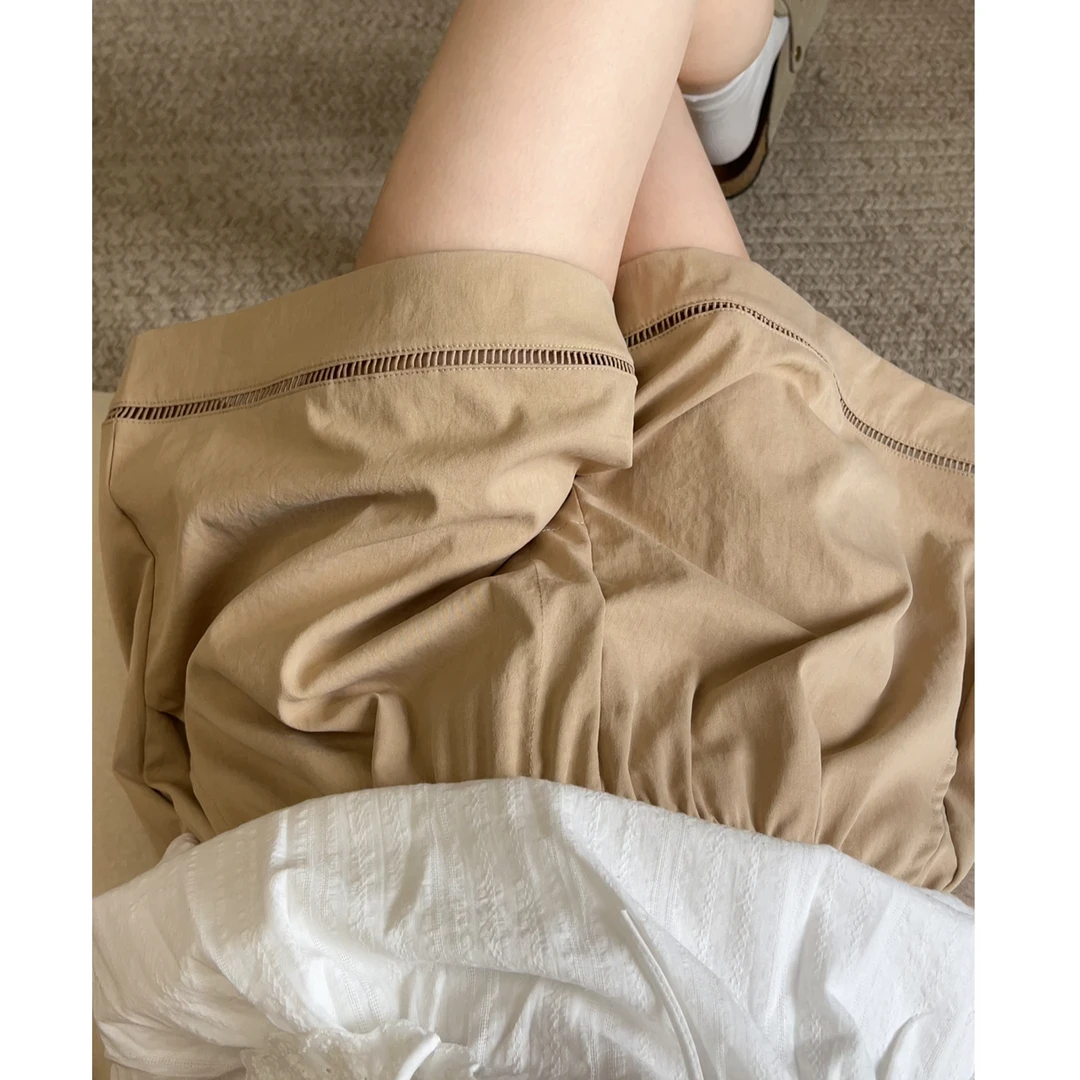 蕾丝拼接短裤女夏季高腰显瘦小众设计感镂空休闲阔腿五分裤子