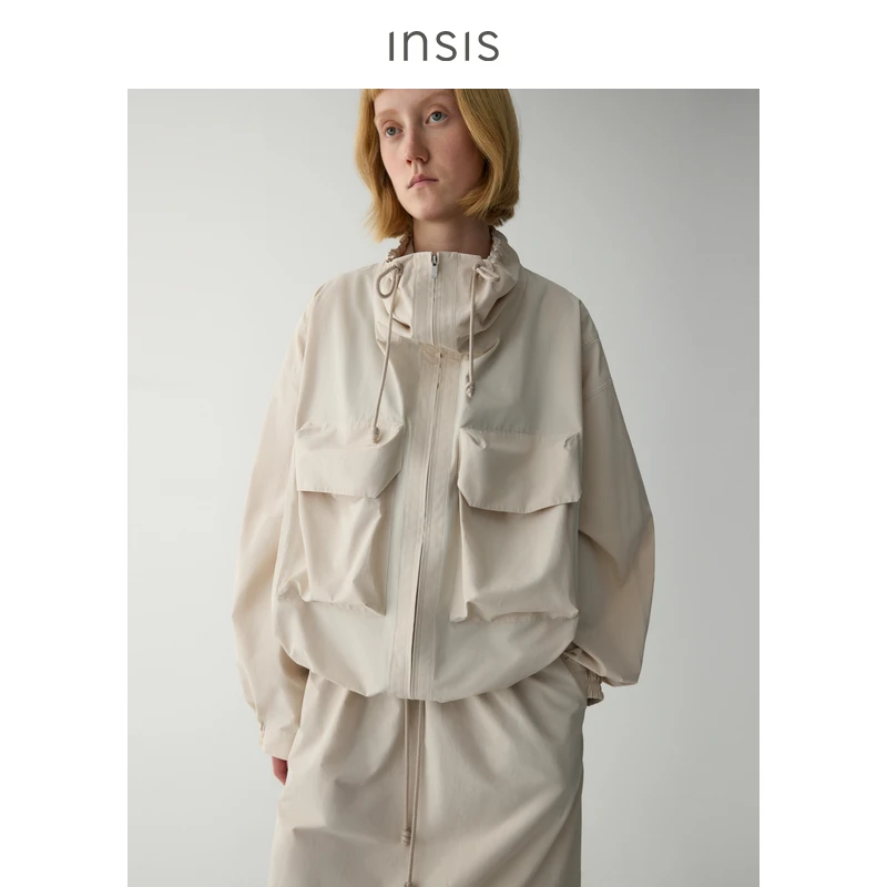 INSISFEMME【博主专属】简约风棉感户外运动短款廓形夹克外套女