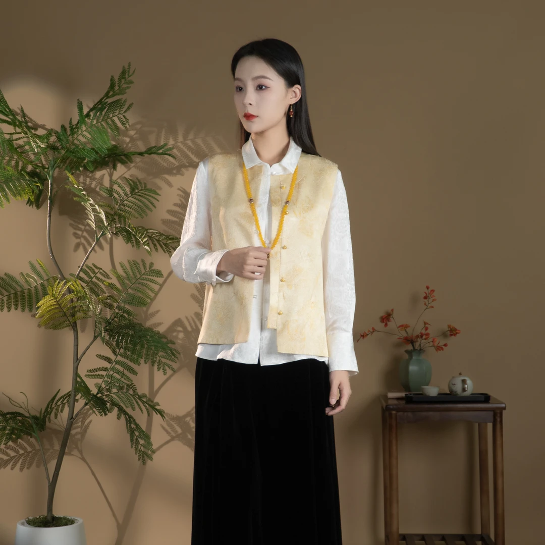 锦意芬领-浮莱-新中式桑蚕丝丝毛提花马甲BX2081-BX2083