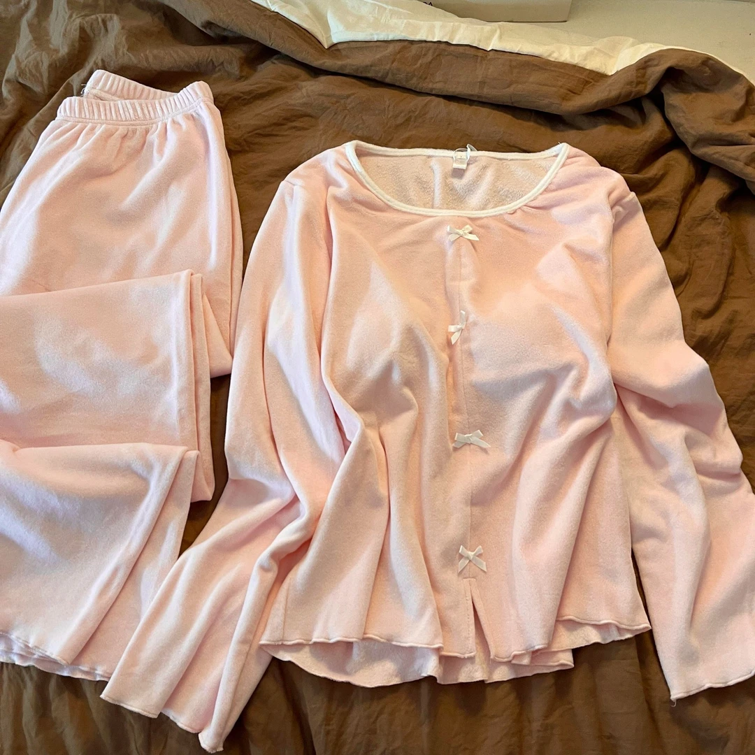 新款睡衣女秋冬季双面德绒套装睡衣女士修身保暖时尚家居服外穿