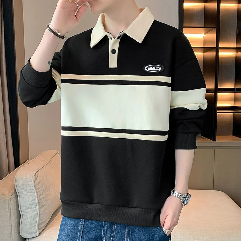 300克2025秋季新款男士卫衣休闲百搭青年帅气POLO衫圆领男装卫衣