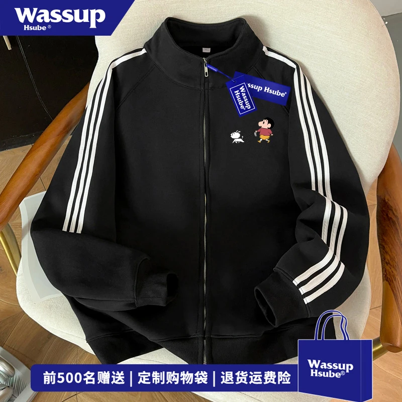 WASSUP HSUBE趣味设计感小新印花开衫卫衣男秋冬时尚宽松立领外套