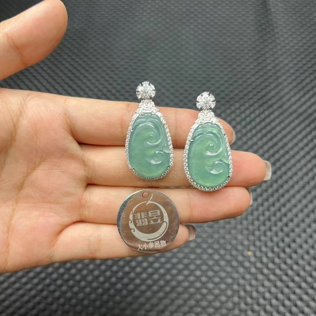 翡昱-B4-19481-天然A货翡翠如意吊坠S925银镶-多样性发其一C