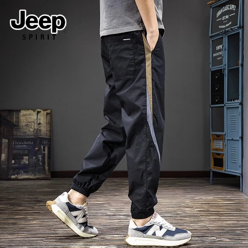JEEPSPIRIT吉普男士休闲裤男春夏季潮流拼接工装宽松束脚长裤子男