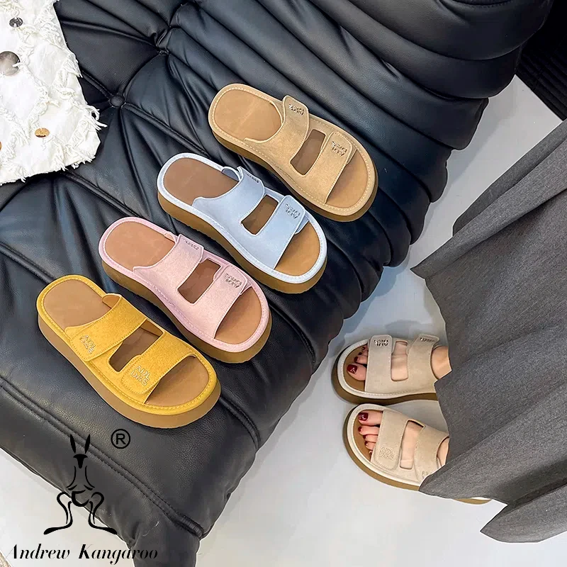Andrew Kangaroo袋鼠厚底一字拖女2025新款百搭凉鞋勃肯半拖906