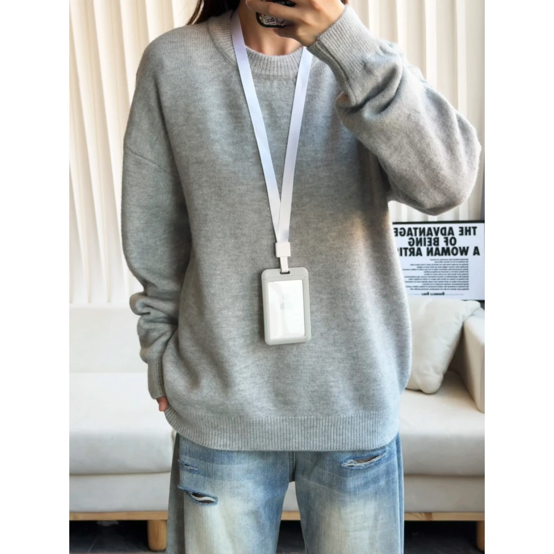 韩系内搭圆领针织毛衣男女秋冬cleanfit慵懒风宽松美式复古打底衫