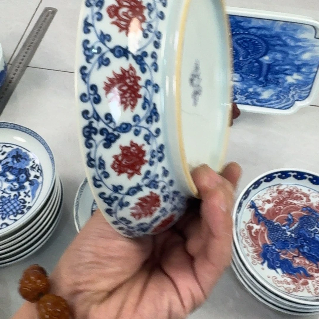 陶摆件釉里红缠枝莲大壶承