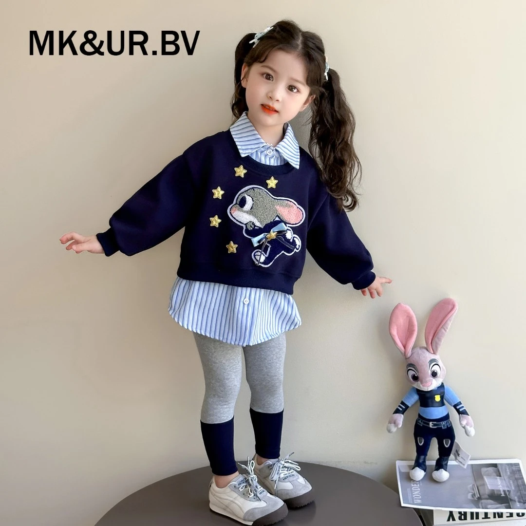 MK&UR.BV女童秋装套装2025新款洋气时髦打底裤儿童兔子警官两件套