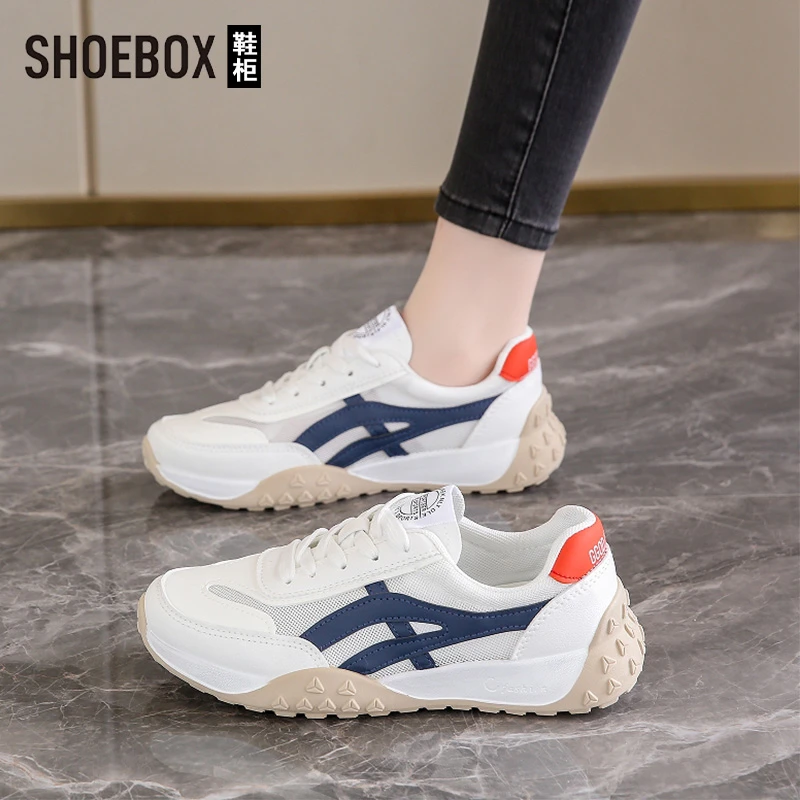 SHOEBOX鞋柜踩屎感小白鞋女夏2025新款透气网面轻便阿甘跑步鞋