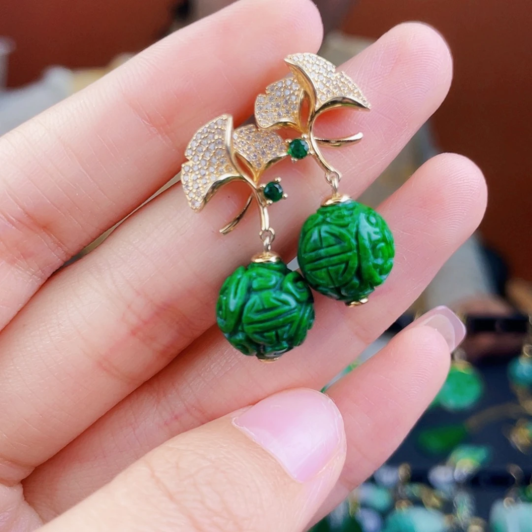 翡翠银S925镶嵌耳饰饰品