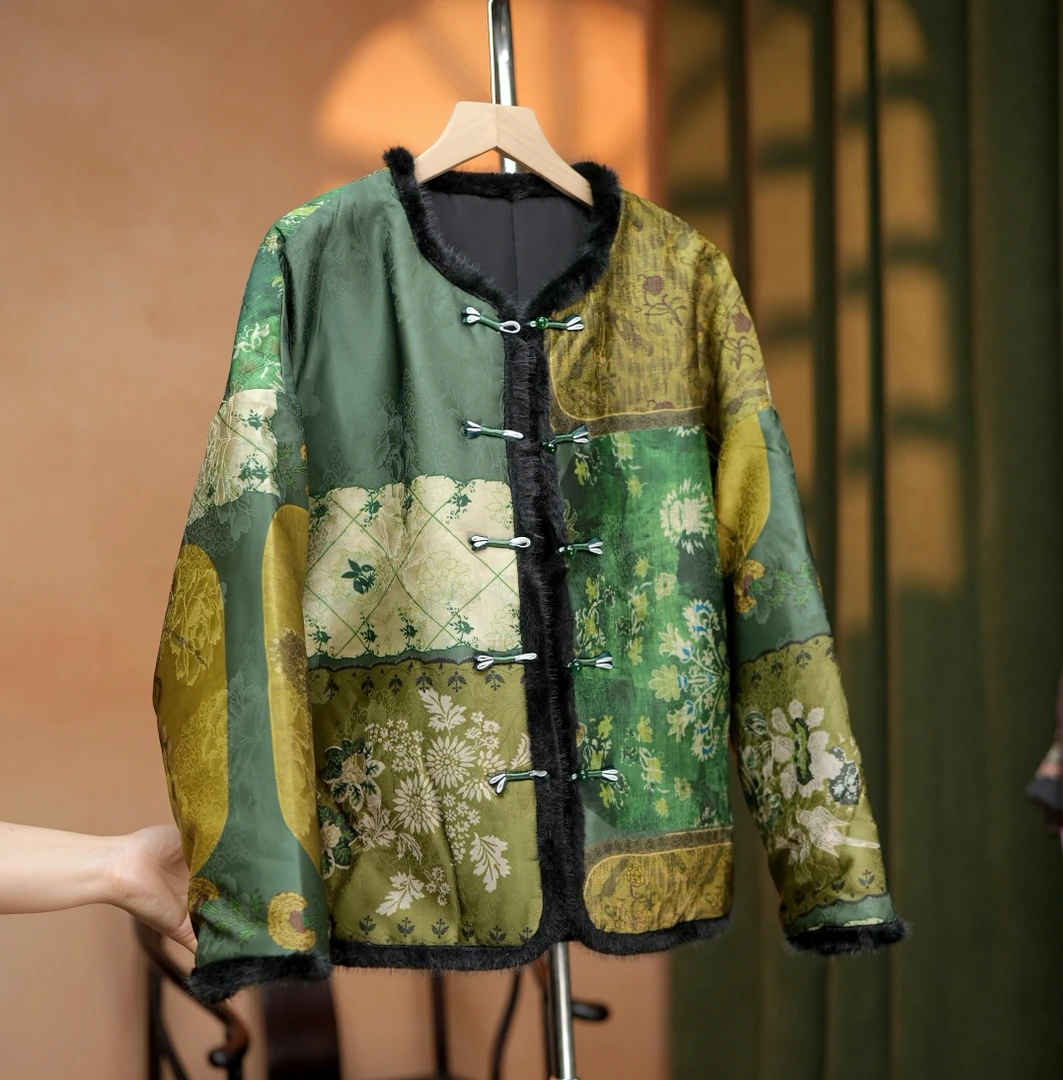 【慕云】冬季网红棉服外套时尚复古女中国风秋冬冬季提花新中式棉衣