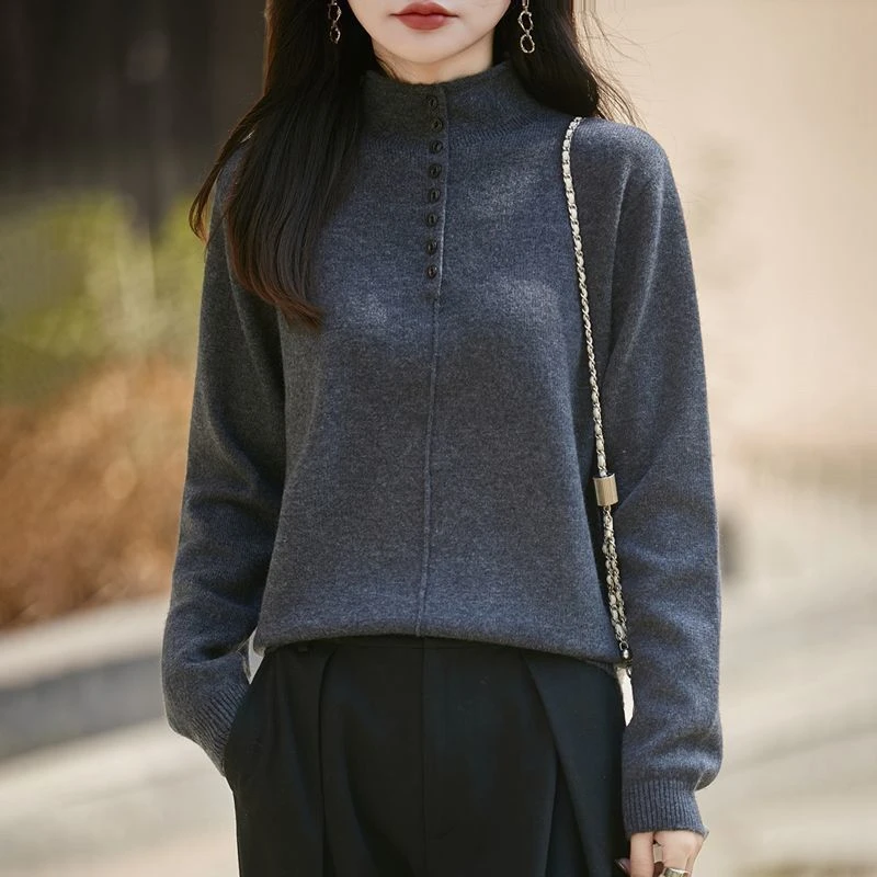 正品撤柜剪标羊毛衫半高领针织衫纯色加厚毛衣套头打底衫上衣