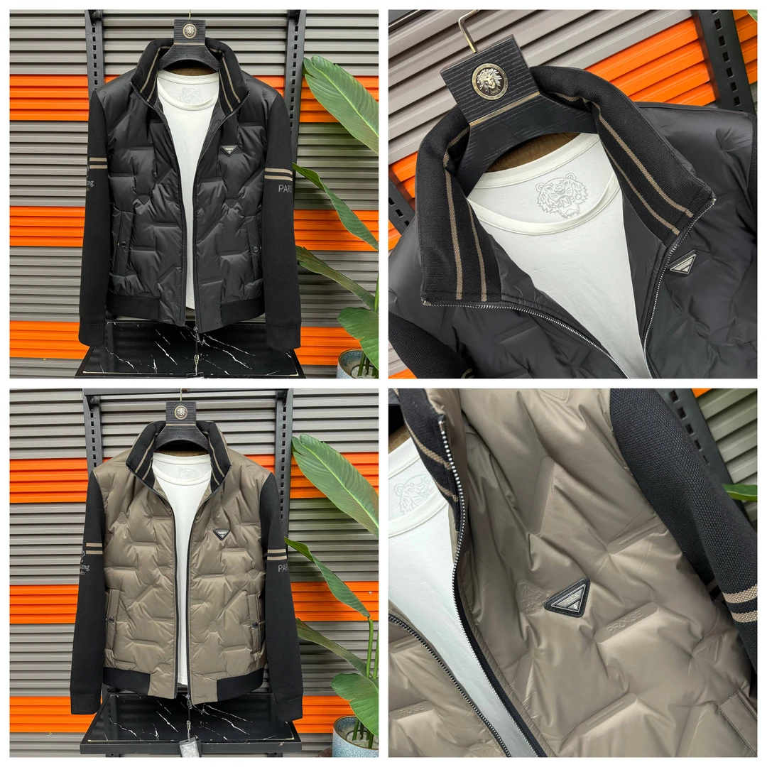 2025秋冬季男士新款羽绒服针织袖保暖休闲白鸭绒高品质外套