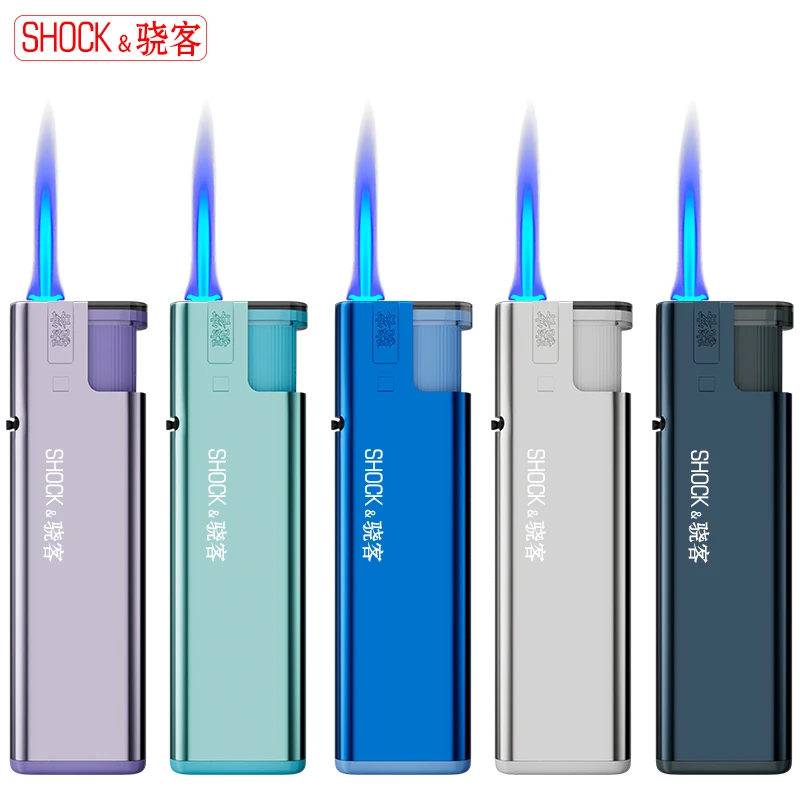 骁客高颜值金属防风打火机直冲蓝焰可充气塑料商场超市批发创意