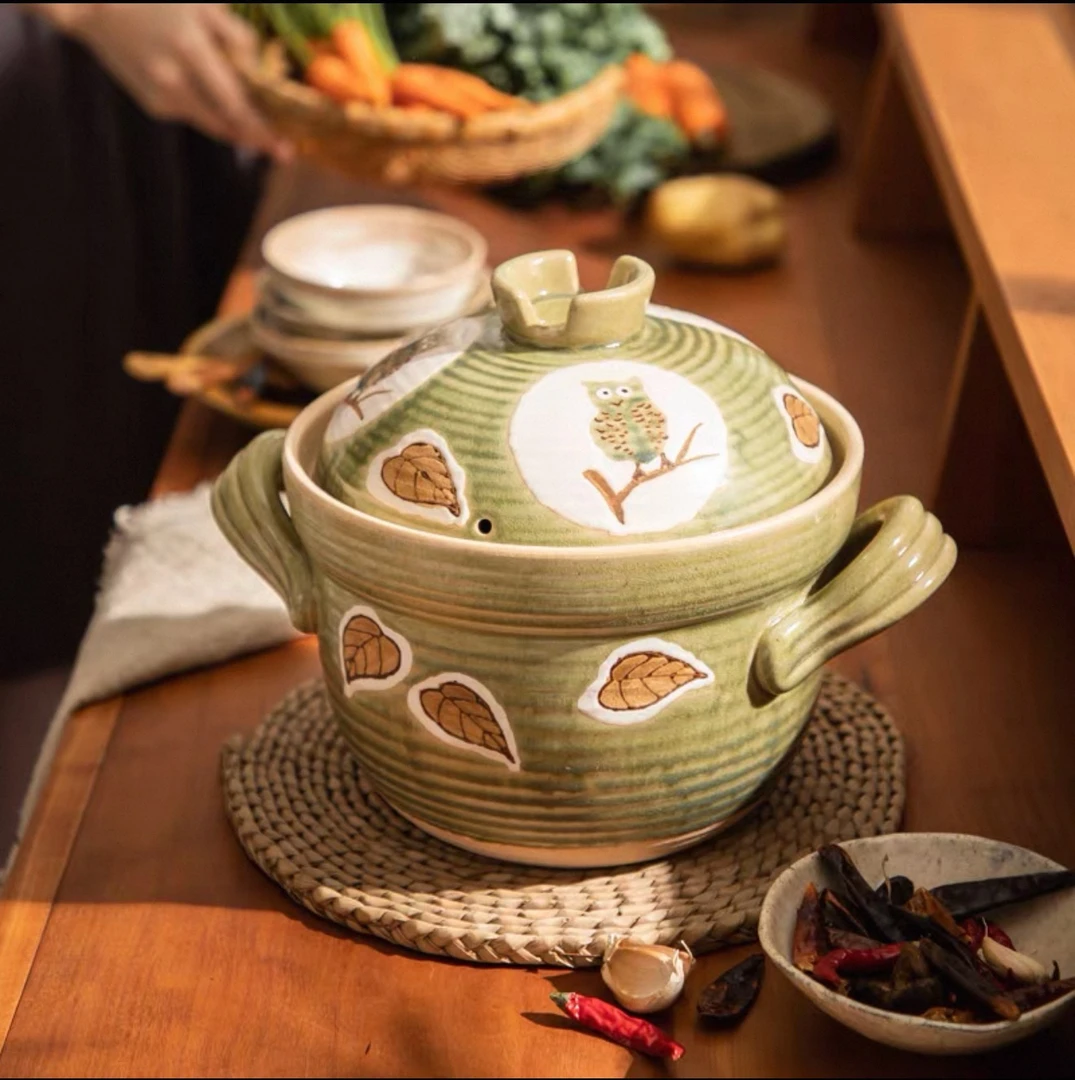 万土烧福鸟 瓦罐双盖陶土锅炖锅沙锅家用砂锅煲汤 燃气明火耐高温