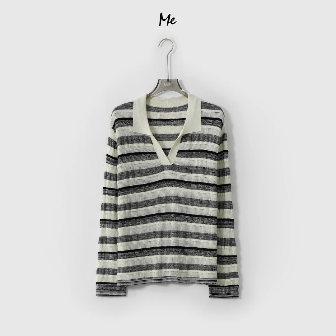 ME【风琴针织衫】莱赛尔亚麻混纺冰麻肌理显瘦时尚针织衫MESS2025