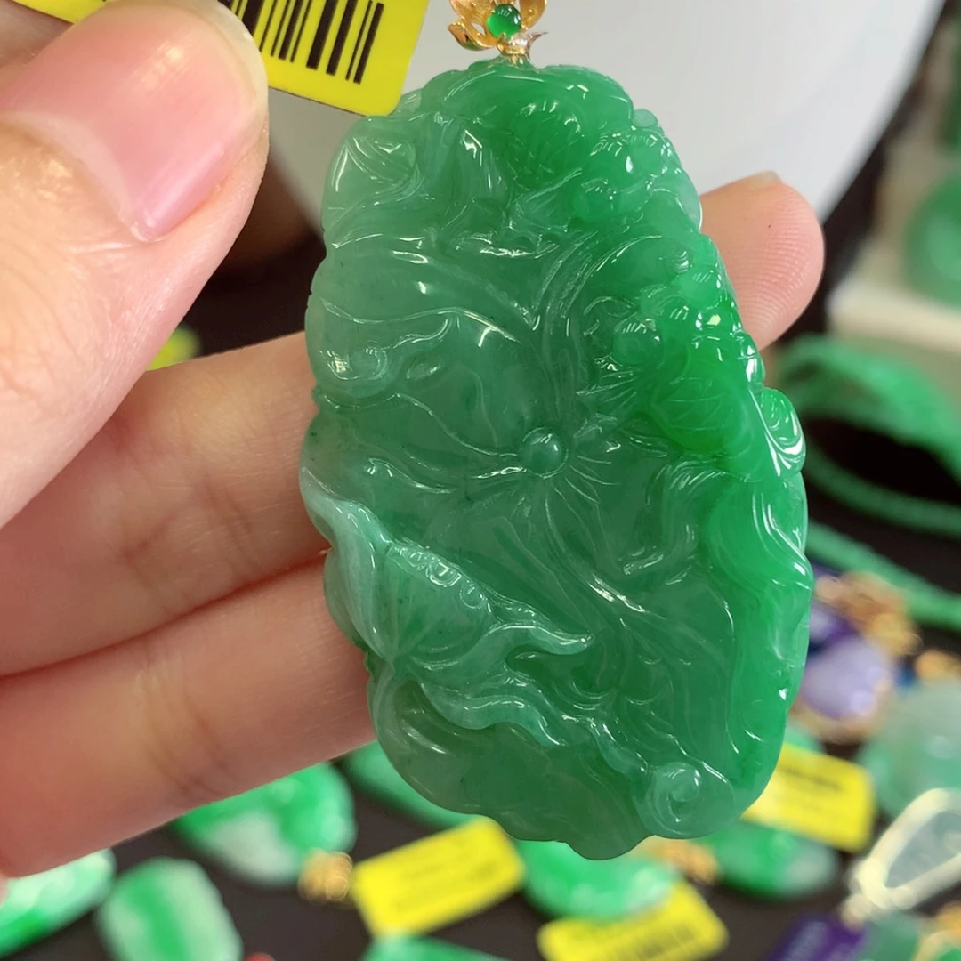 翡翠18K金镶嵌吊坠(不含链)