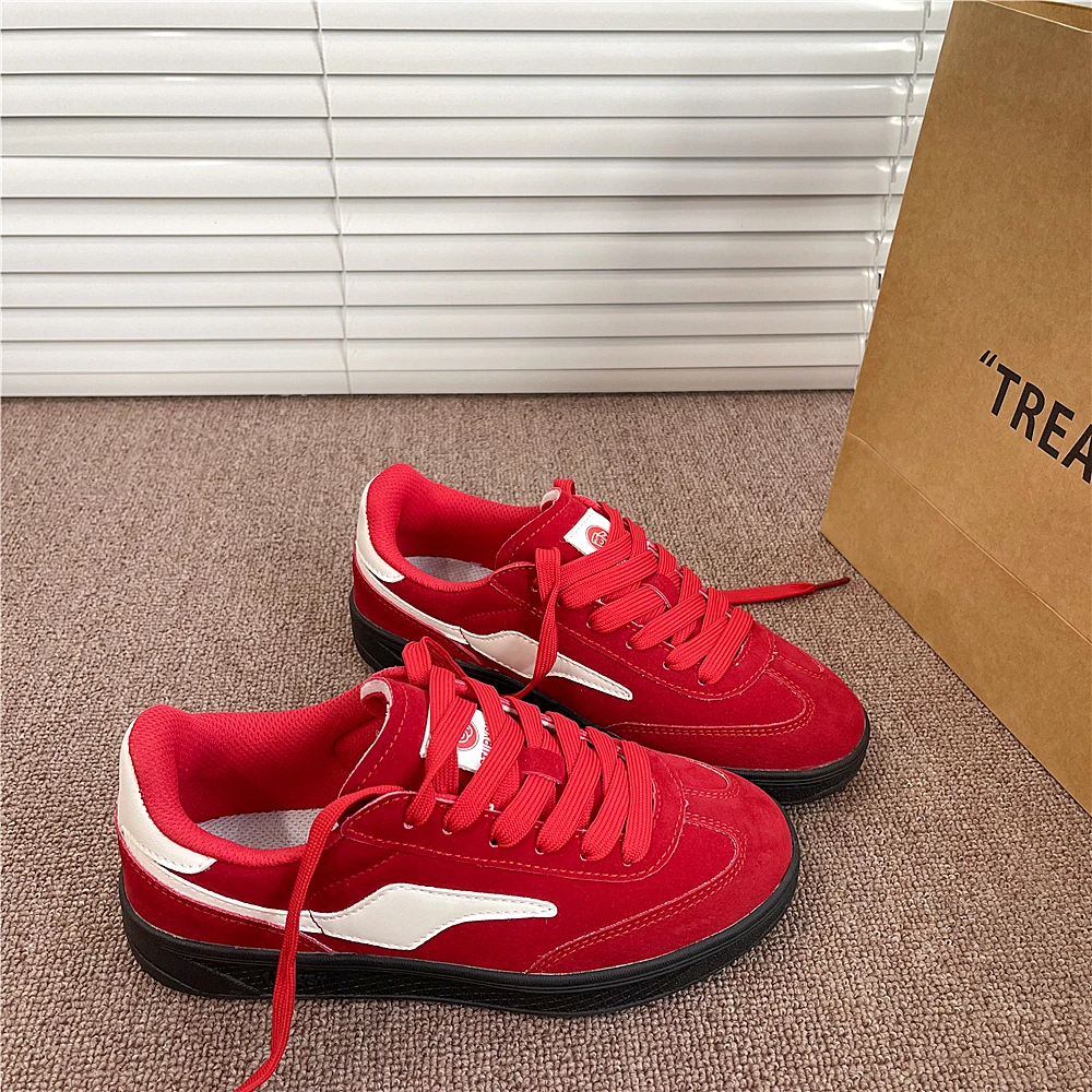 易少年 港风原创红色德训鞋2025夏季新款百搭运动休闲平底板鞋潮