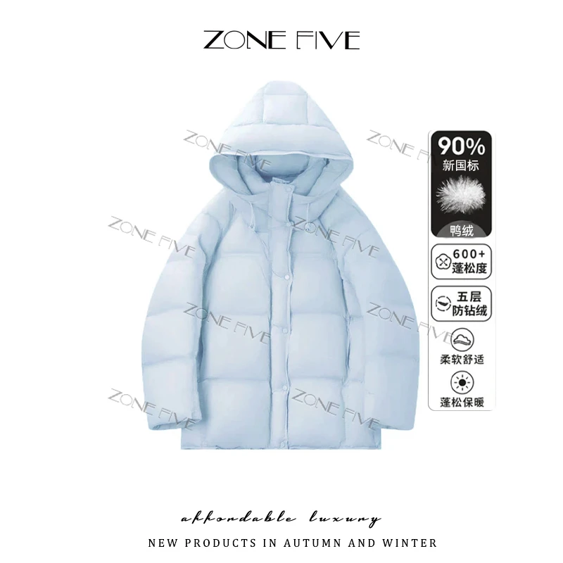 【zonefive】90新国标白鸭绒新款羽绒服短款连帽泡芙加厚冬季68