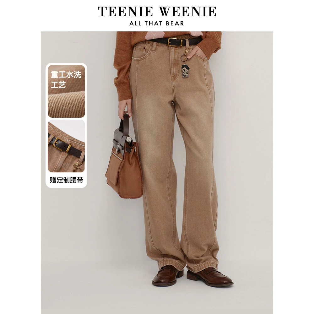 【赠腰带】TeenieWeenie小熊24复古时髦牛仔裤直筒长裤TTTJ247809N