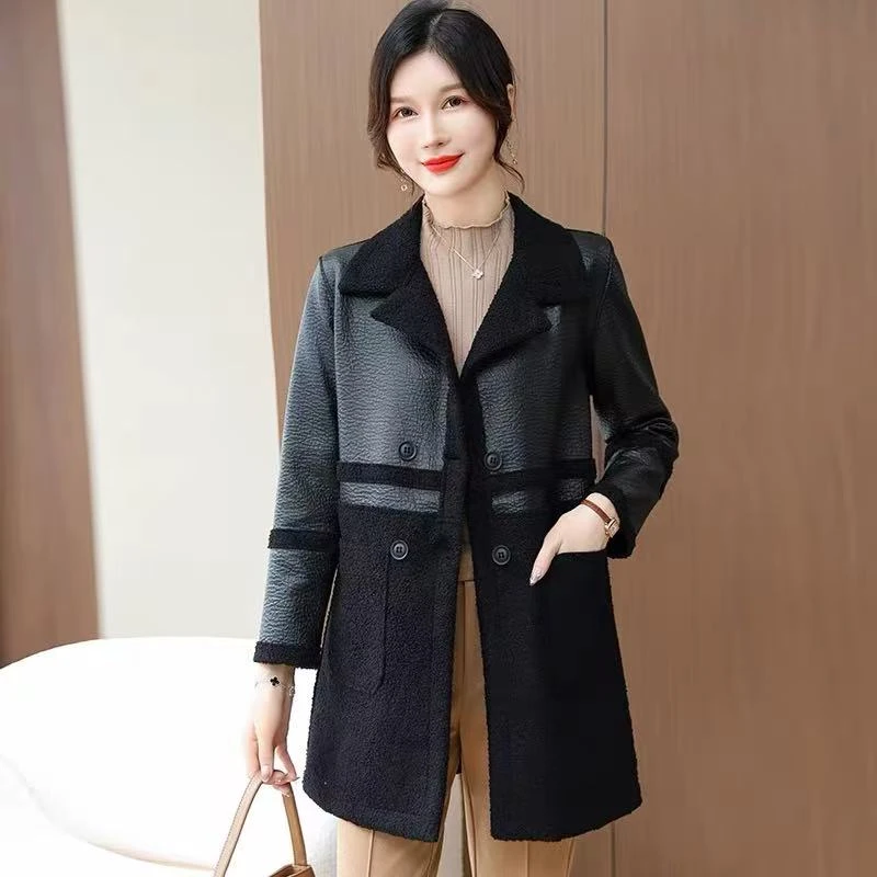 外套女秋款外穿2022新款爆款网红抖音款中长款皮衣加绒加厚双面穿