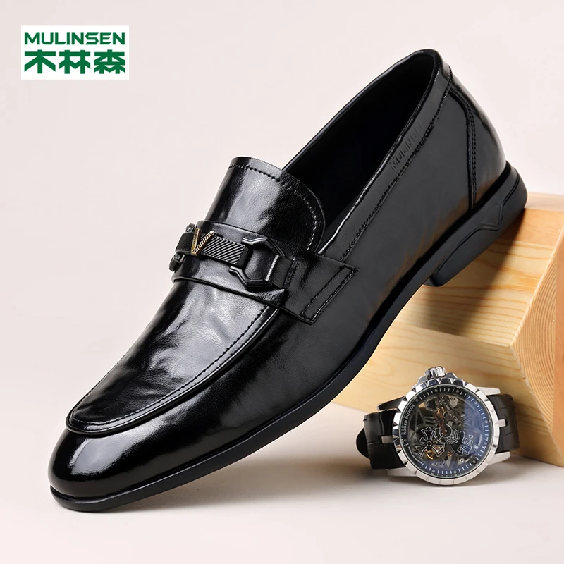 木林森男士一脚蹬休闲透气乐福鞋皮鞋男商务英伦风夏季懒人鞋男鞋