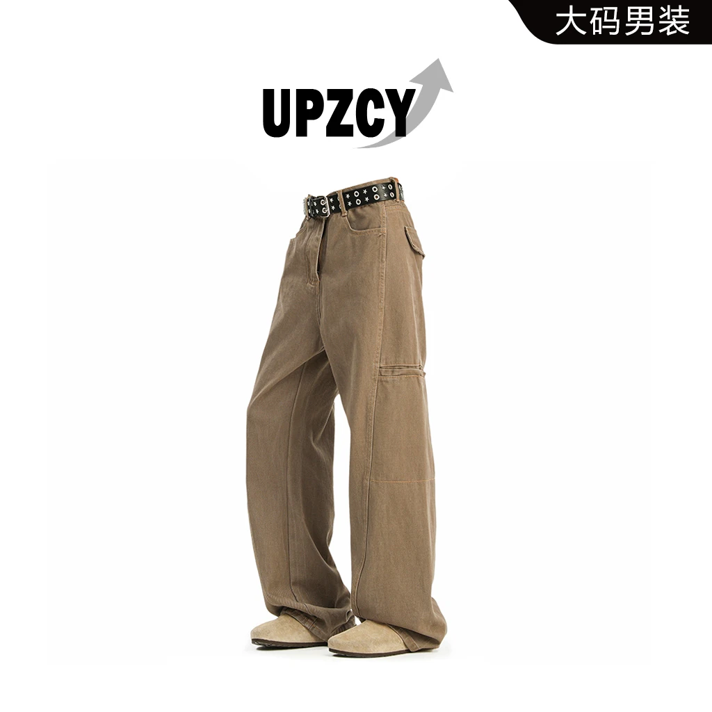 UPZCY复古直筒工装牛仔裤男春夏大码新款美式宽松休闲百搭长裤子
