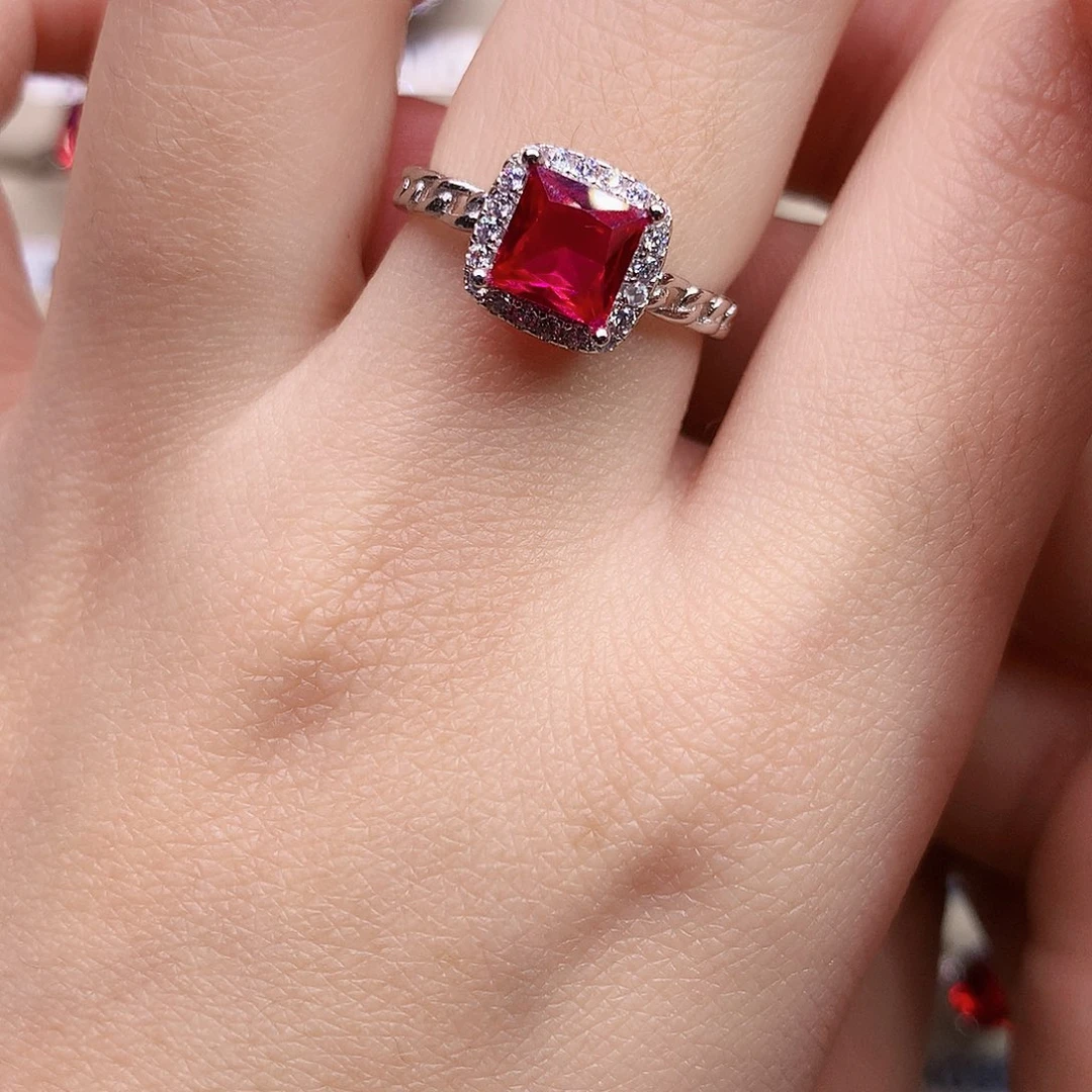 红宝石戒指银S925镶嵌
