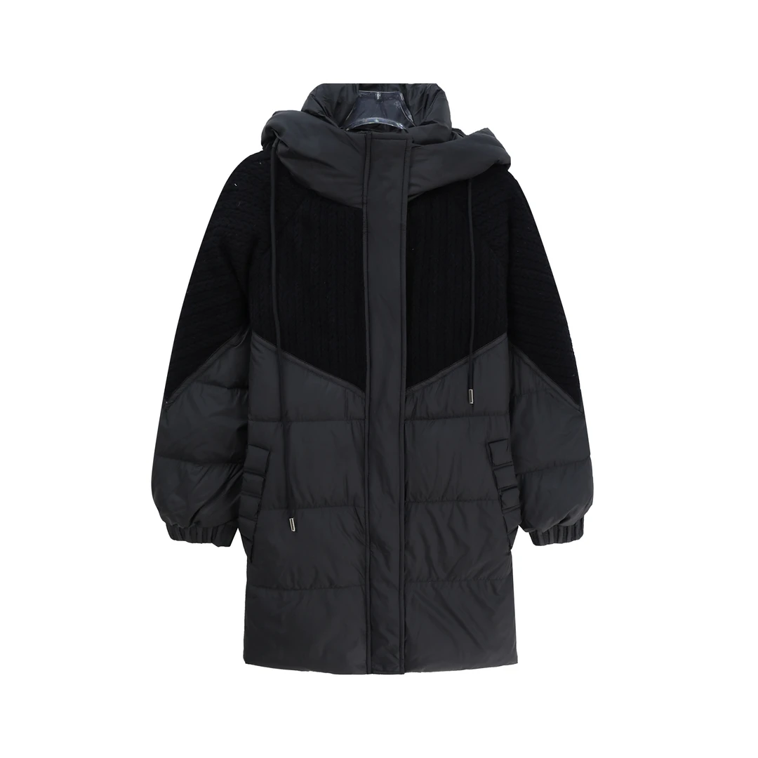 冬季针织拼接连帽羽绒服中长款女气质百搭外套U293