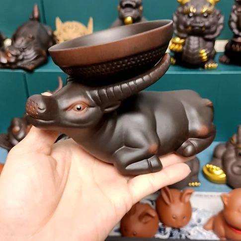 茶宠紫陶牛过滤组合茶宠摆件