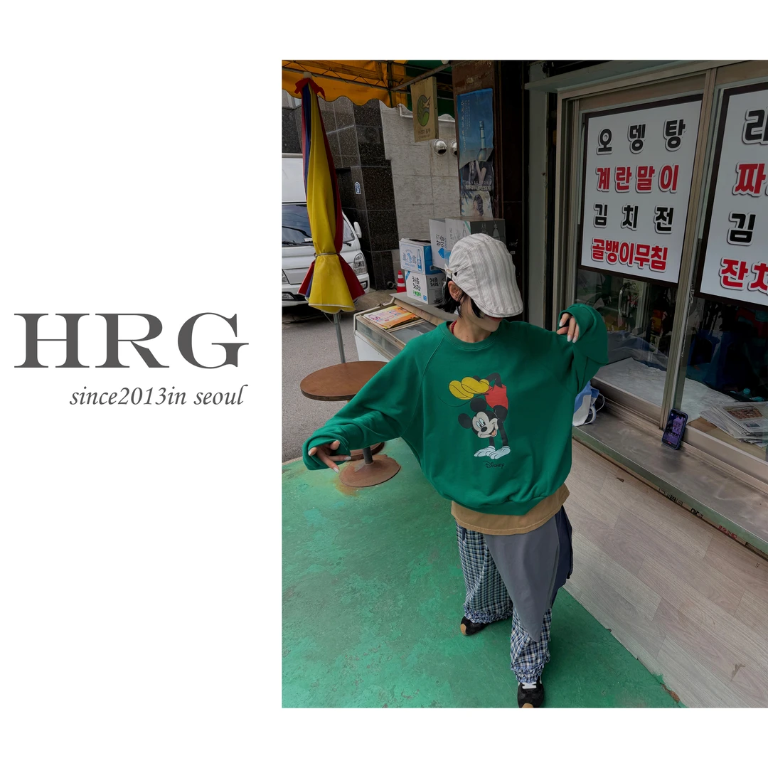 【成套链接】秋季米奇卡通印花圆领套头卫衣格子休闲裤宽松休闲时尚