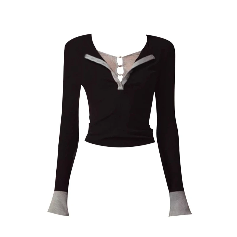 秋季新款蕾丝假两件拼接设计感长袖T恤修身显瘦气质百搭纯欲上衣