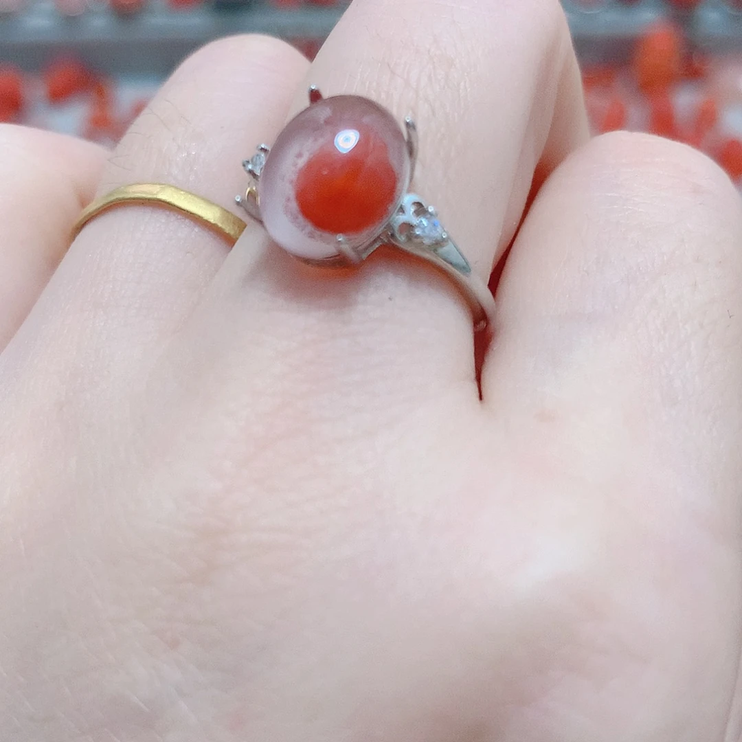 南红玛瑙银S925镶嵌戒指