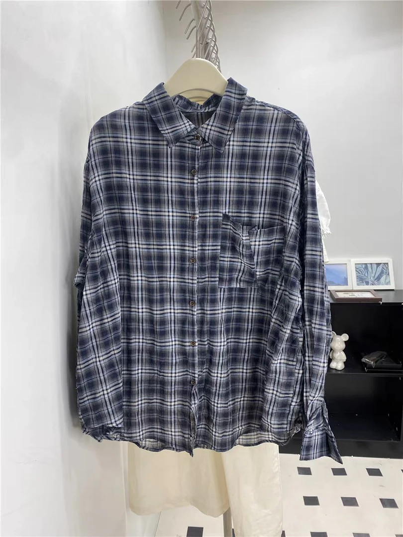 3040 松弛感慵懒风休闲格子防晒衬衣