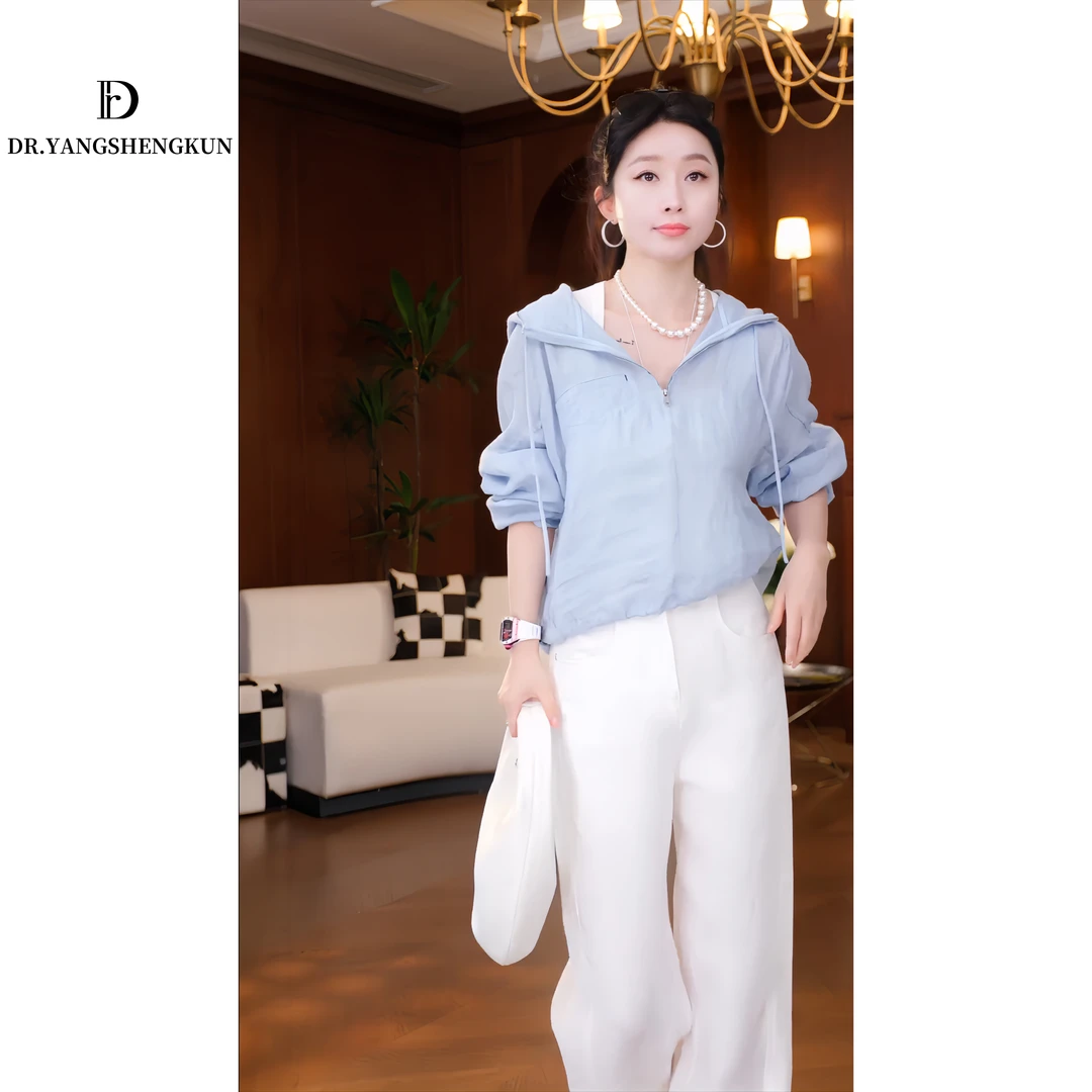 DR杨圣坤2025夏季亚麻连帽抽绳休闲百搭长袖防晒外套女B2503-2913