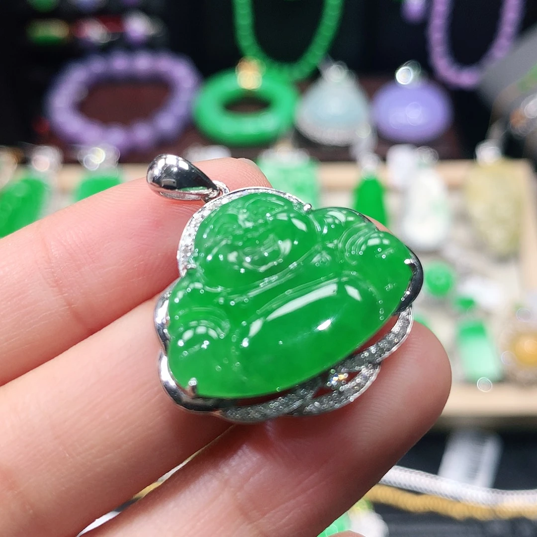 翡翠18K金镶嵌吊坠(不含链)