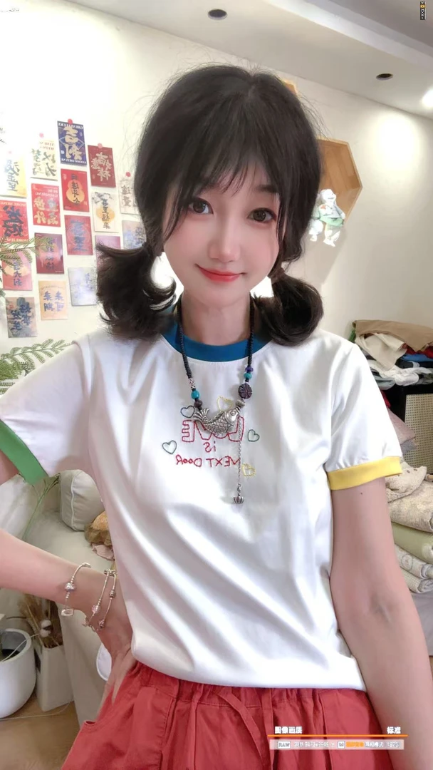 【爱转角】时尚百搭休闲可爱减龄拼色显瘦宽松刺绣字母短袖T恤