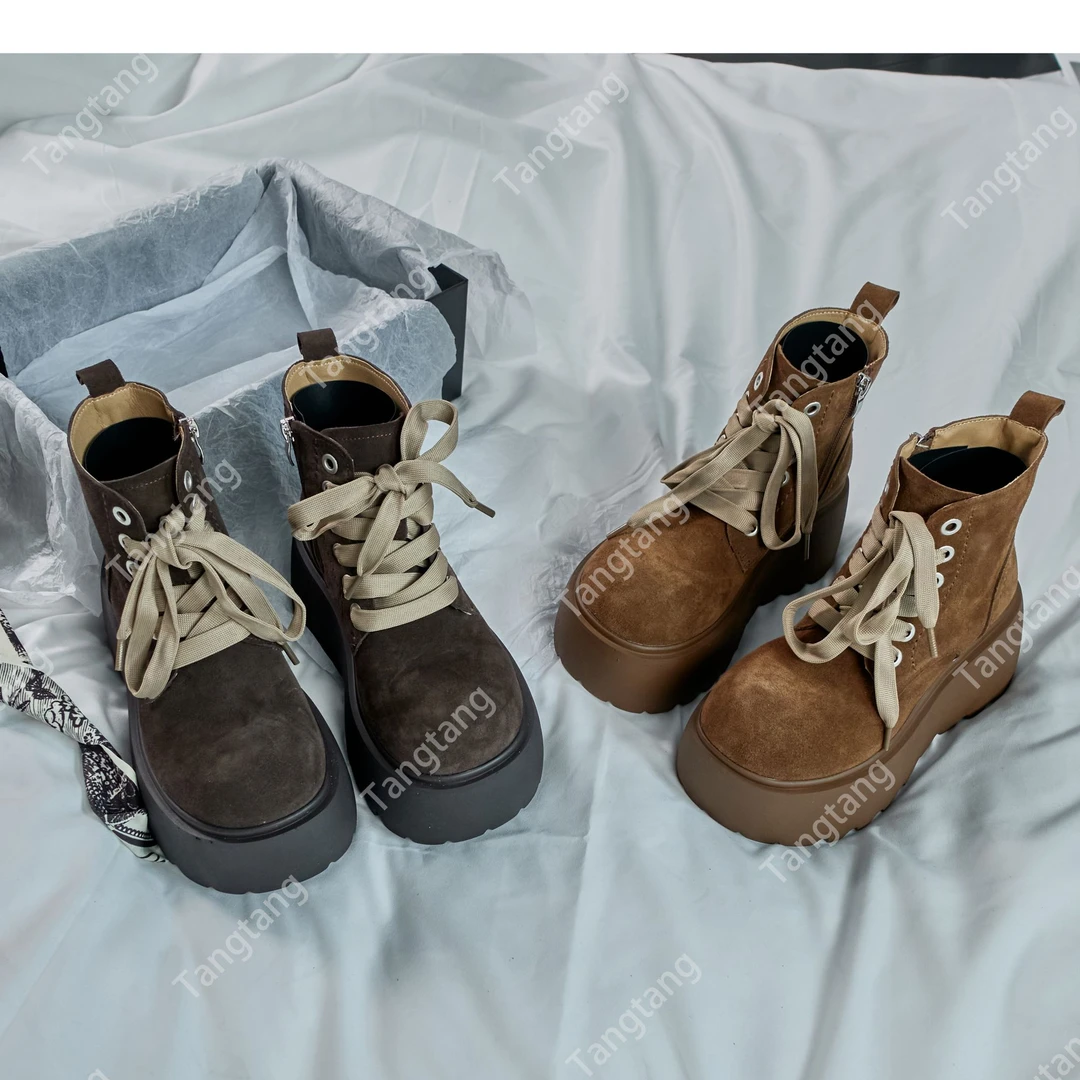 小小苏新款磨砂英伦风厚底马丁靴粗跟厚底短靴休闲靴子时尚百搭