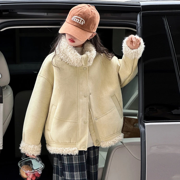 小女孩新款冬装2025潮款女童外套冬季加绒加厚大童女装夹克大毛领