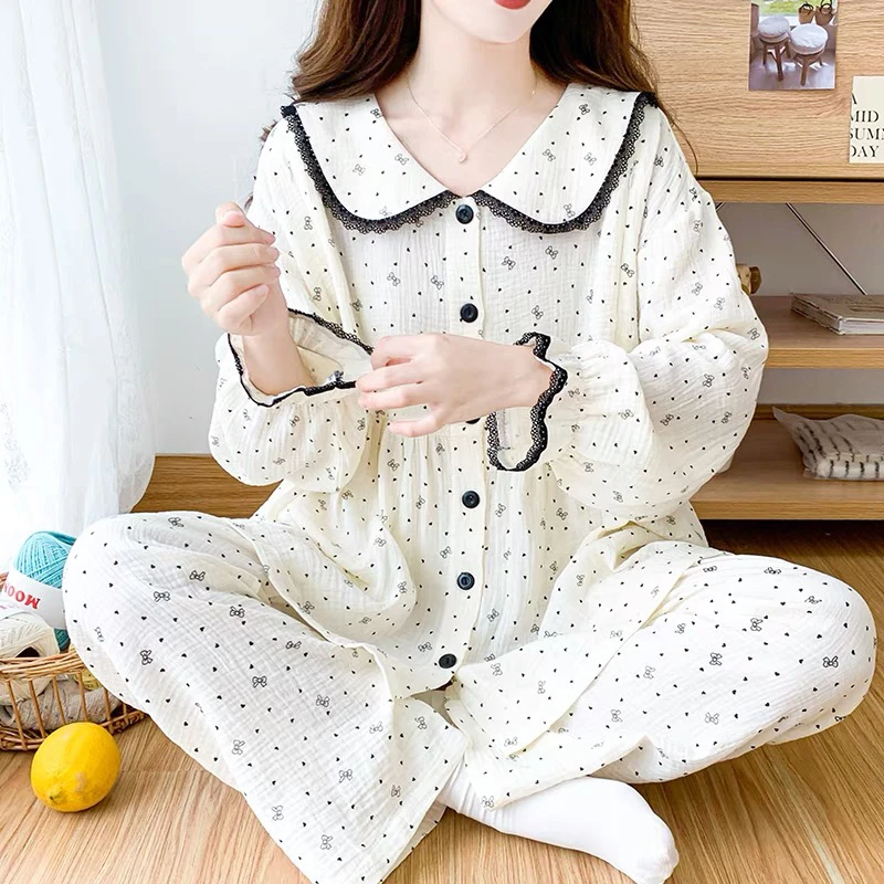 7A级月子服双层纱布哺乳套装纯棉夏薄款孕妇睡衣怀孕期长袖喂奶