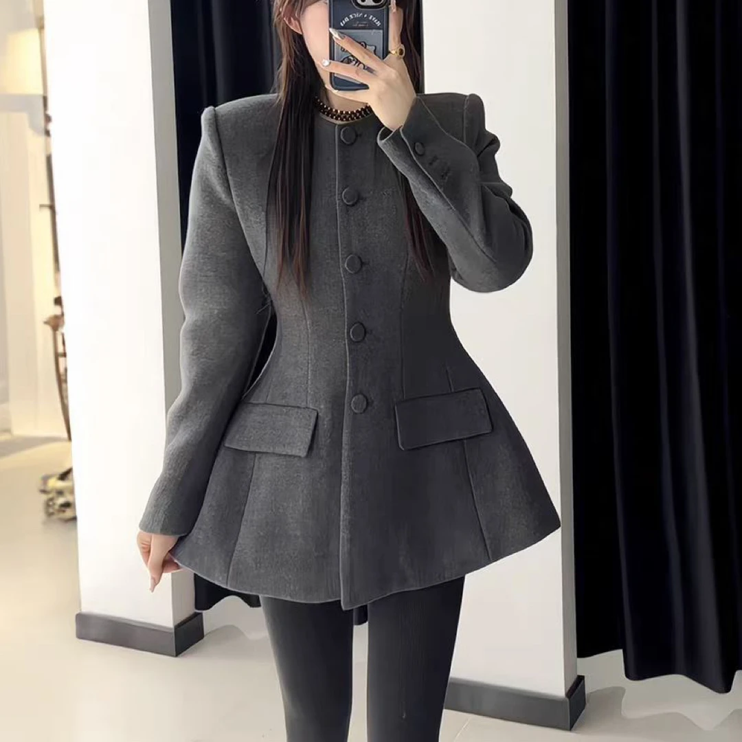 沙漏腰西装毛呢料简约高级感显瘦外套加棉款5287