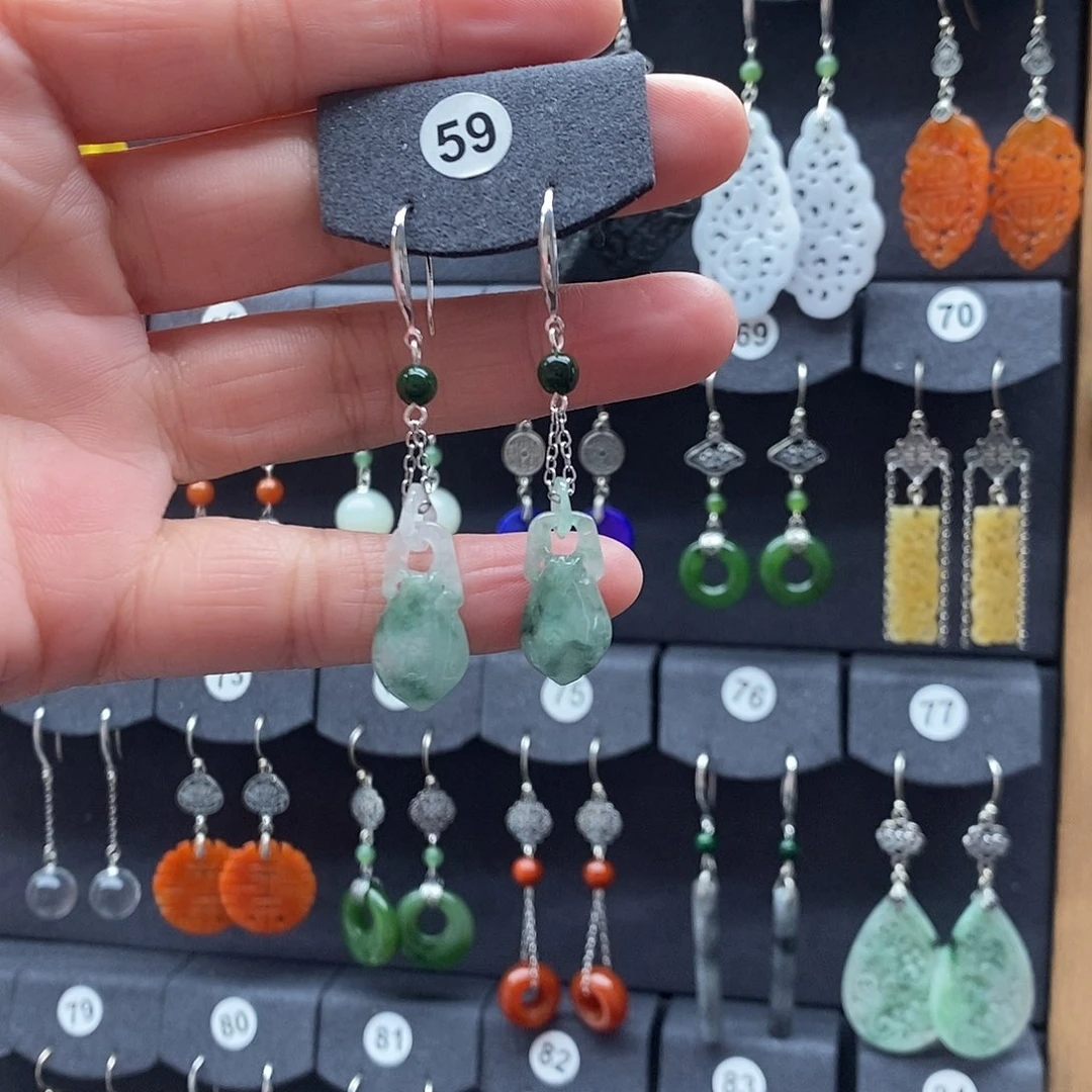 商***翡翠银S925镶嵌耳饰