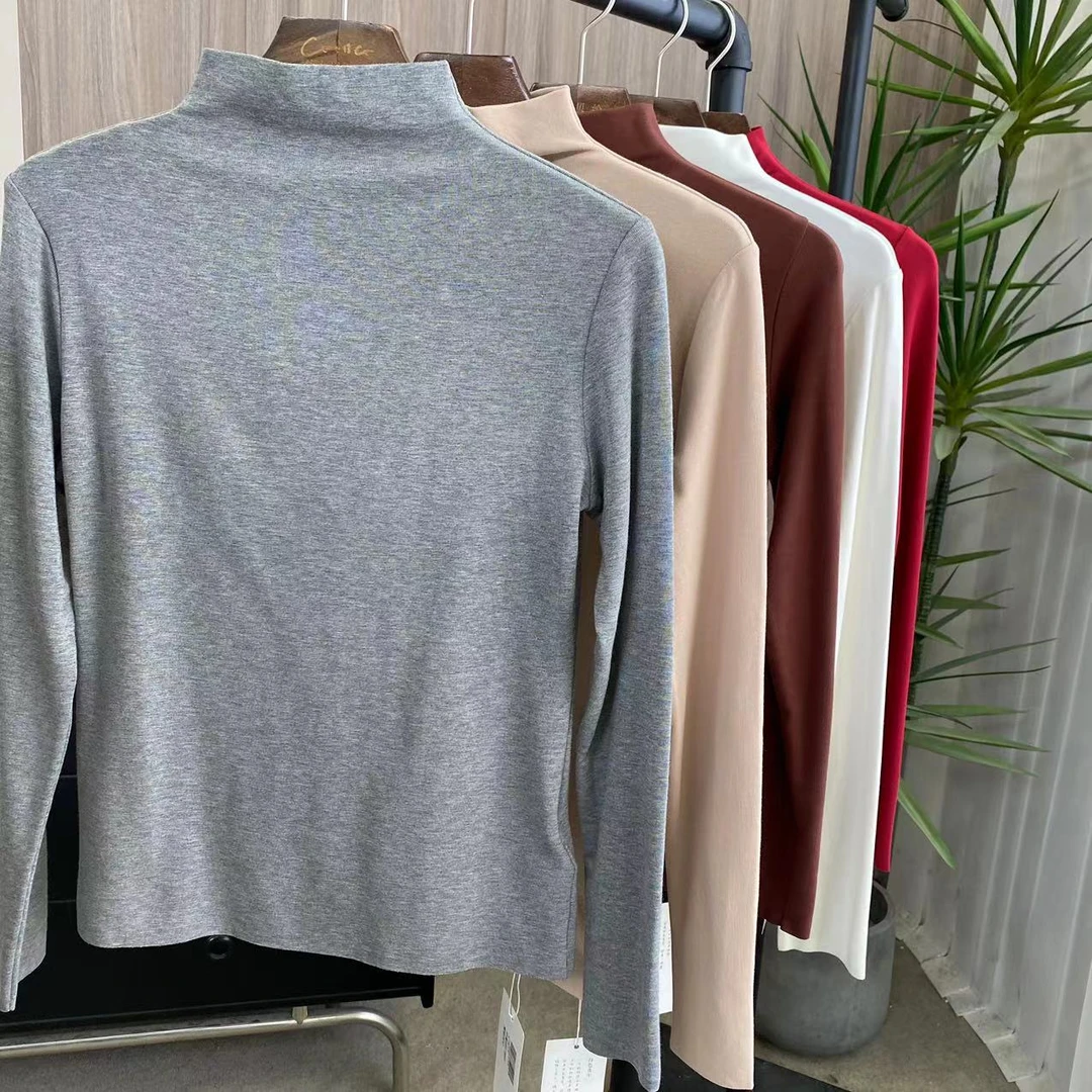 百搭修身女士长袖半高领拉绒秋冬季打底C7517